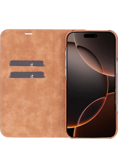 Apple Uyumlu iPhone 16 Pro Max Hakiki Deri El Yapımı Cüzdanlı Kılıf Gölgeli Taba