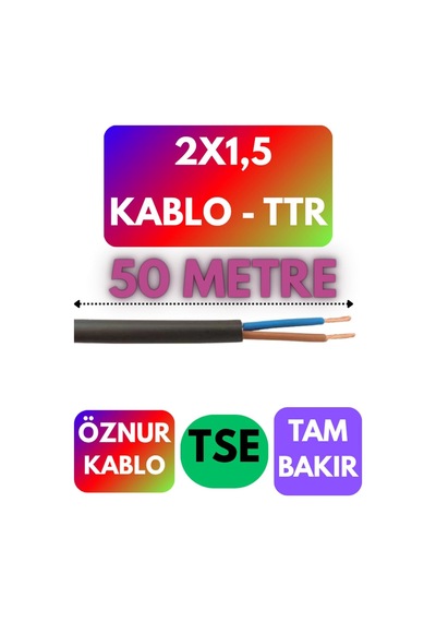 Öznur 2x1,5 Ttr Kablo, 50 Metre, Siyah