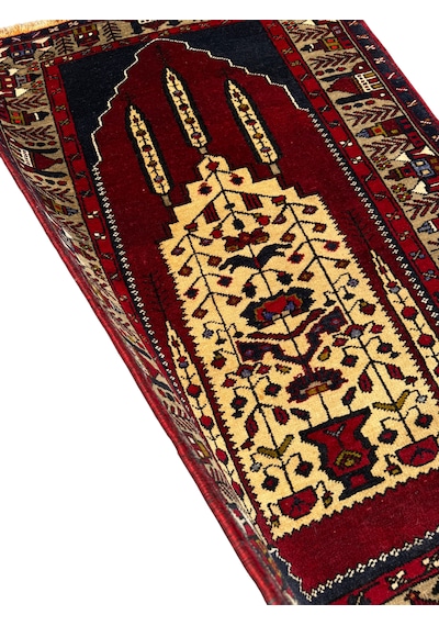 El Dokuma Sıfır Adana Yörük Halısı 100x150 Krem Kırmızı %100 Kök Boya Yün Halı