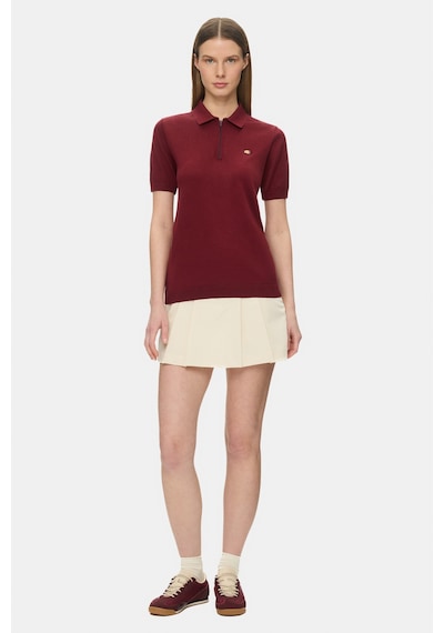Ucla Ashera Bordo Polo Yaka Half Zip Triko Nakışlı %100 Pamuk Standard Fit Kadın Tshirt