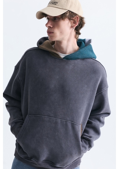 Vamos Boxy Fit Kapüşonlu Sweatshirt Füme