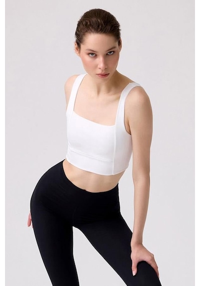 Cottonhill Krem Kare Yaka Crop Top Büstiyer Krem