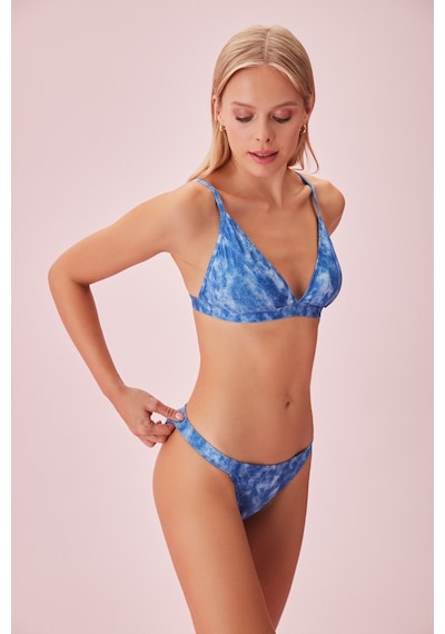 Suwen Kemerli Denim Baskılı Bikini Alt Sb24505p1289 Mavi