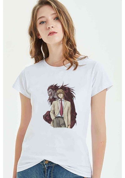 Death Note Moon Baskılı Beyaz Kadın Tshirt