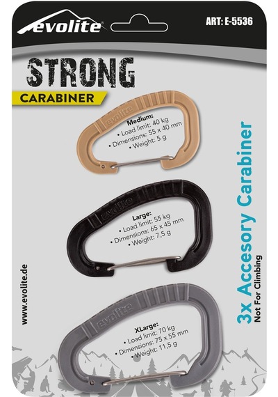 Evolite Strong 3'lü Karabina Seti - Gri/siyah/bej