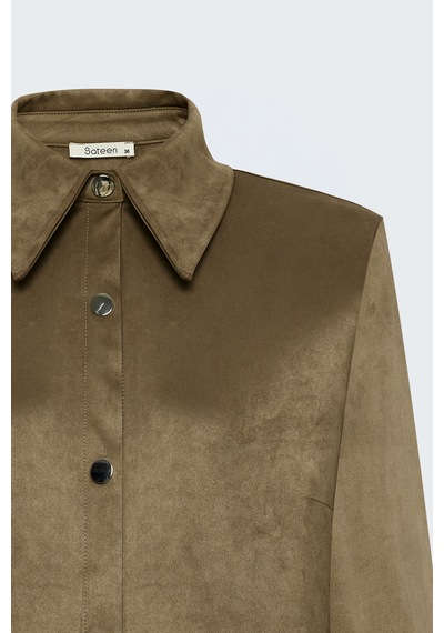 Sateen Çıtçıt Detaylı Süet Gömlek - Camel-138125