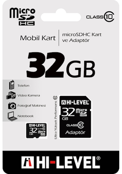 Hi-Level HLV-MCSDC10/32G 32 GB MicroSDHC Class 10 Hafıza Kartı + Adaptör Hi-Level HLV-MCSDC10/32G 32 GB MicroSDHC Class 10 Hafıza Kartı + Adaptör