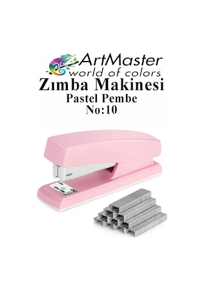 Açık Pembe Zımba Makinesi No:10 Ve Delgeç 1 Adet Küçük Zımba Makinası Ve Teli Kağıt Delgeci Perfaratör Büro Ofis Okul