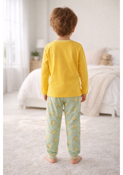 Aden Kids  Pamuk Çocuk Uzun Kollu İnce Pijama Takımı Yeşil