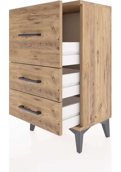 Arges Komodin Tek Raflı 2 Çekmeceli 44x30x80 Çam-çam Çam