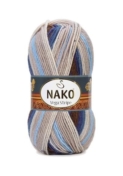 Tedar 5 Adet Vega Stripe Premium Akrilik El Örgü İpi Yünü No: 82422 Najmaddin (No:1) 8.5Cm X 10.5 Cm