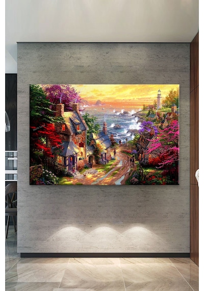 Köy ve Yaşam Vintage Dekoratif Kanvas Tablo 140 x 100