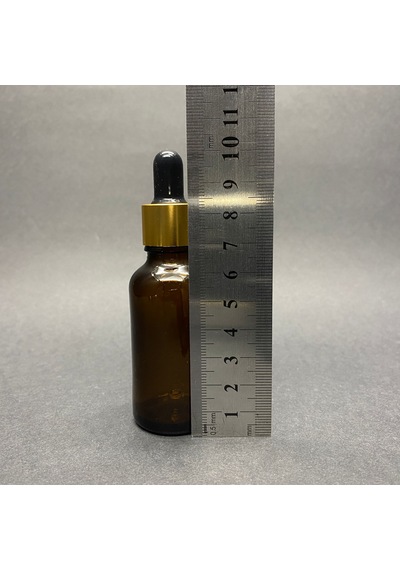 Amber Cam Damlalıklı Şişe Gold Metalik Kapak Kahverengi 30 ML