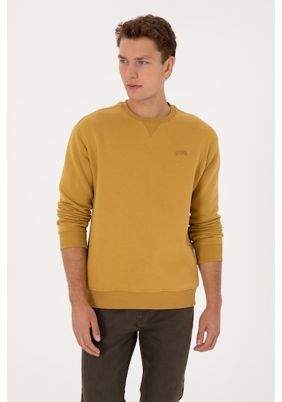 U.S. Polo Assn. Erkek Comfort Fit Bisiklet Yaka Şardonlu Hardal Basic Sweatshirt 50313757-VR151