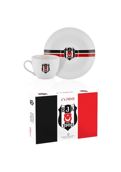 Beşiktaş Lisanslı Çizgili 2'li Çay Fincan Takımı Beyaz - Siyah