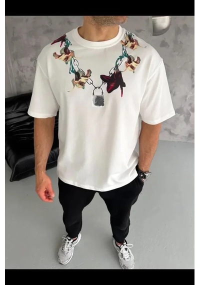 Modi Erkek Baskılı T-shirt Kısa Kol Bisiklet Yaka Regular Fit Rahat Kalıp Günlük Tişört - Beyaz - Mymg185502