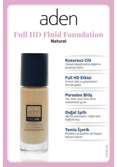 Aden Full Hd Likit Fondöten 20 Ml - 04 Natural Doğal Diğer