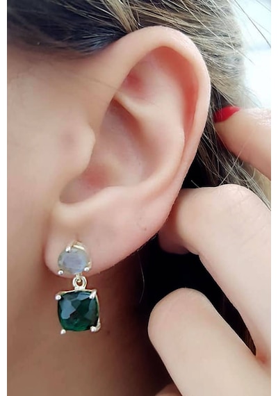 Rutil Kuvars ve Yesil Zirkon Tasli Gumus Kupe