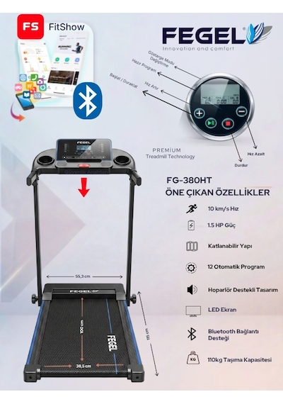 FG-380HT Katlanabilir Sessiz Motorlu Ev Tipi Koşu Bandı