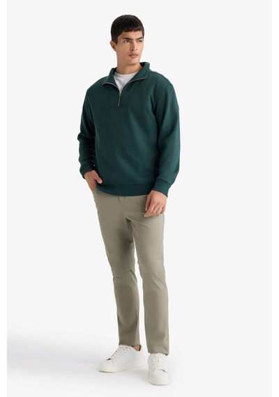 Defacto Regular Fit Yarım Balıkçı Yaka Fermuarlı Kalın Sweatshirt F4136ax25augn536 Yeşil