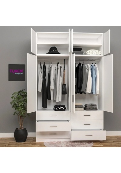 4 Kapılı Üstü Dolaplı Gardırop Mdf Antrasit