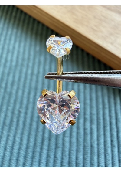 %100 316 L Cerrahi Çelik Büyük Kalp Modeli Çelik Göbek Piercingi 10 Mm Altın