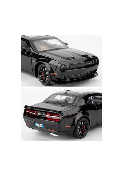 Dodge Challenger Srt 1:24 Diecast Metal Araba Koleksiyon Sesli Işıklı Siyah