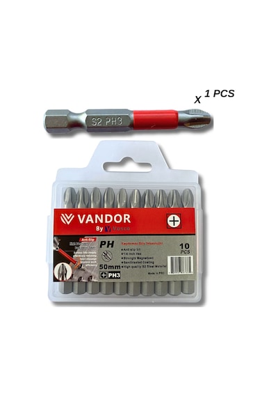 Vandor Anti Slip Bit Kaydırmaz Bits S2 Yüksek Kalite Çelik Ph3 50 - 729927867335
