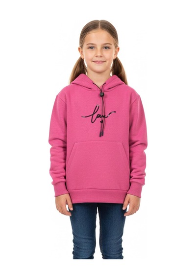 Kapşonlu Love Baskılı Kanguru Cepli Kız Çocuk Sweatshirt-90860 Pembe