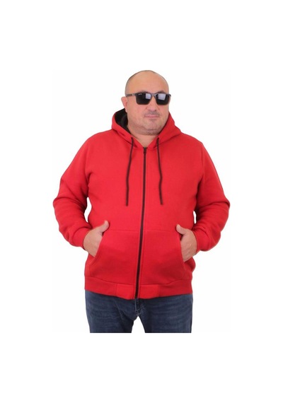Starbattal Büyük Beden Unisex Kapüşonlu 3Ip Sweat 11701 Kırmızı-Kırmızı