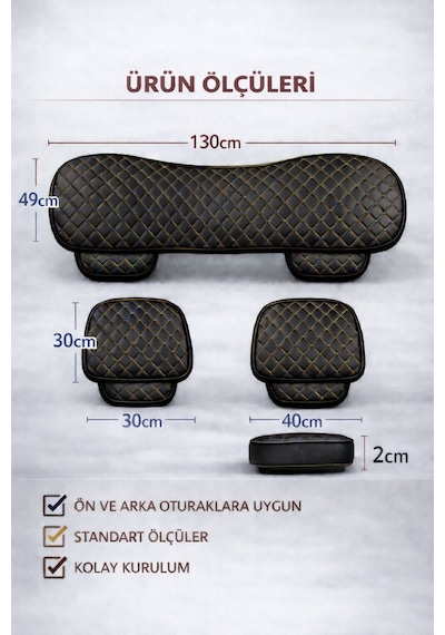Peugeot Bipper 2008-2017 Uyumlu 3 Parça Deri Oturak Minder Siyah - Sarı