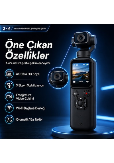 Castu Hjd05 Ultra Kompakt 4k Pocket Kamera 3 Eksen Stabilizasyonlu Wi-fi Kamera Seti Çok Renkli