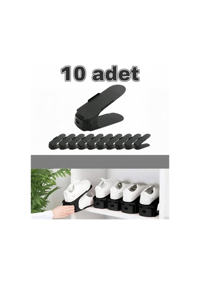 Ayakkabı Düzenleyici Rampası 10 Adet I Ayakkabılık İçi Yerden Tasarruf Sağlayan Ayakkabı Rafı Siyah - 798171235 Siyah