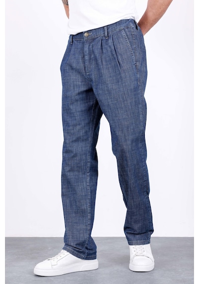 HLT Jeans Erkek Koyu Mavi Yazlık Çift Pileli Rahat Kesim Beli Lastikli Bol Paça Baggy Pantolon Albert-1994