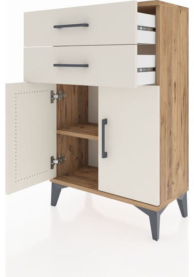 Arges Komodin Tek Raflı 2 Çekmeceli 2 Kapaklı 60x30x96 Çam-aytaşı Atlas Çam