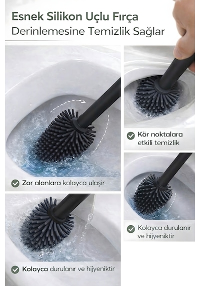 Siyah Silikon Uçlu Hazneli Tuvalet-Banyo Wc ve Klozet Temizleme Fırçası