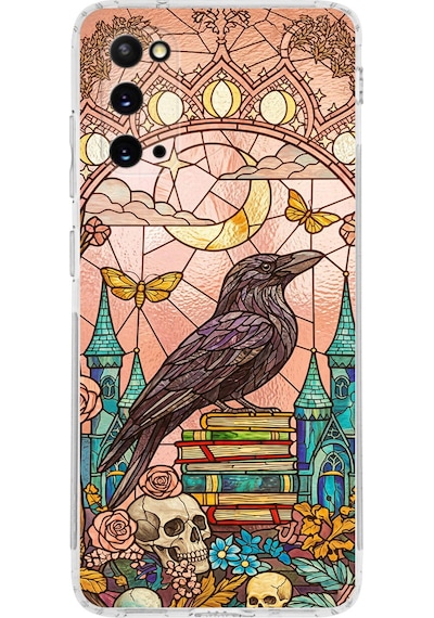 Printify Samsung Galaxy S20 İle Uyumlu Vitray Bilge Kuzgun Tasarımlı Şeffaf Silikon Kılıf Şeffaf