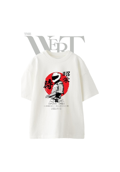 Thewert Samurai Shoei Tasarım Baskılı Ünisex Beyaz Oversize T-shirt