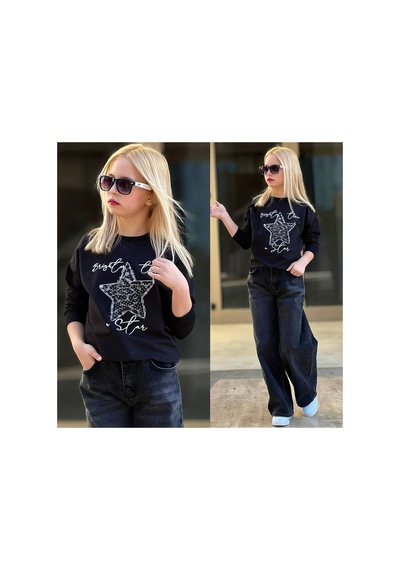 Uğur Bebe Bayram Özel Taşlı Yıldız Aplikeli Siyah Sweatshirt & Geniş Paça Kot Özel Gün Takımı Siyah Antrasit Siyah Antrasit Uğur Bebe Bayram Özel Taşlı Yıldız Aplikeli Siyah Sweatshirt & Geniş Paça Kot Özel Gün Takımı Siyah Antrasit Siyah Antrasit