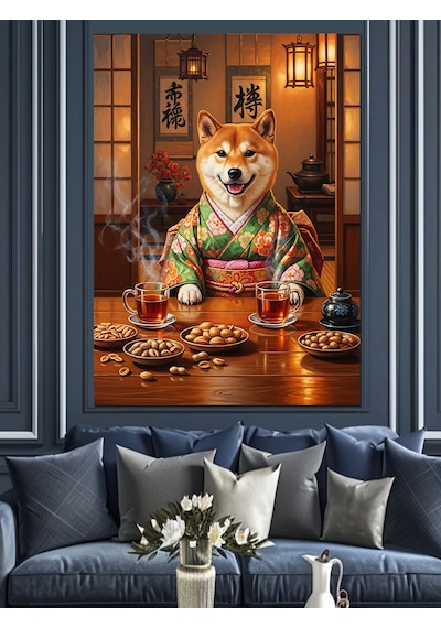 Ahşap Tablo Sushi Yiyen Japon Köpek