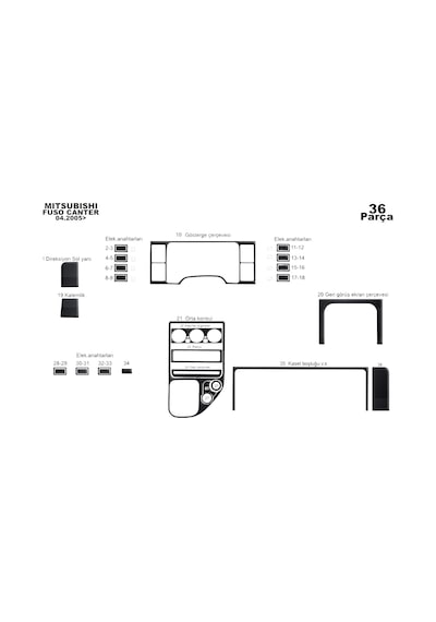 Mitsubishi Fuso Center Torpido Kaplama 2005 36 Parça Siyah Karbon