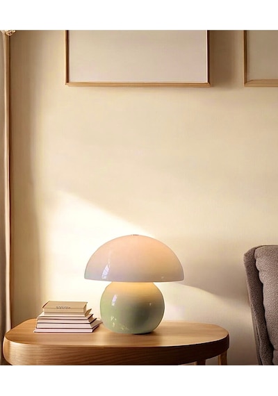 Modern Abajur Krem Mushroom Masa Lambası Metal Şapka Metal Gövde Krem
