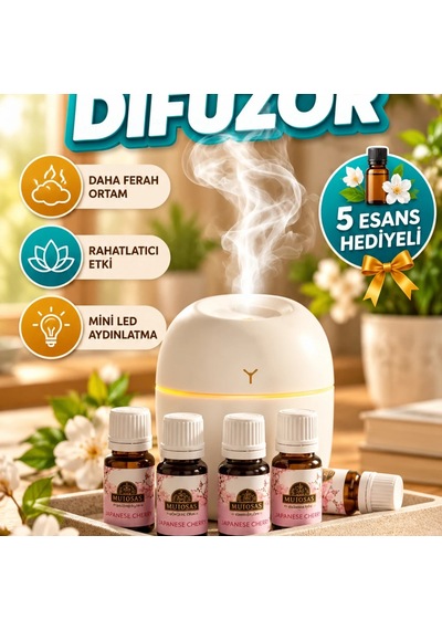 Mini Led Difüzör Hava Nemlendirici Usb Aromaterapi Cihazı 5 Esans Hediyeli