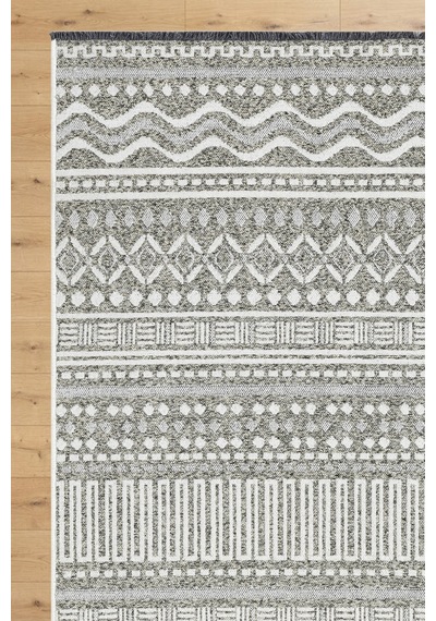 Bukle Gri Beyaz Kilim Yıkanabilir Kaymaz Taban Şönil Kilim Salon Oturma Odası Halısı Bk486
