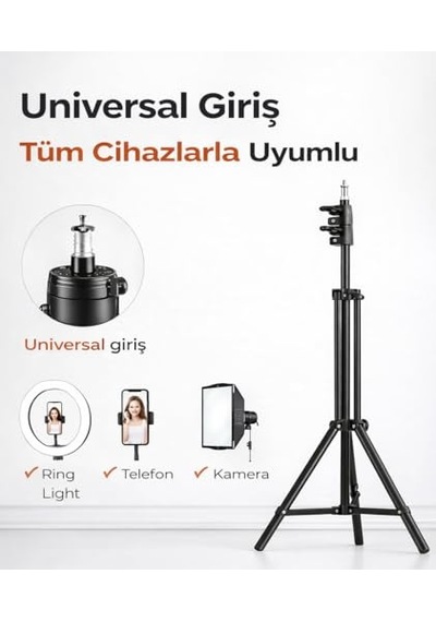 Universal Girişli Ring Light Tripodu 2.1 Metre Ayarlanabilir Işık Standı Katlanabilir Hafif Tripod, Telefon Tutu