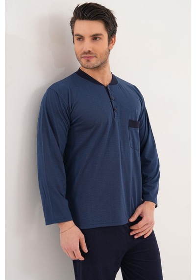 Markalinda 3126 İndigo %100 Pamuk Büyük Beden Erkek Pijama Takımı İndigo