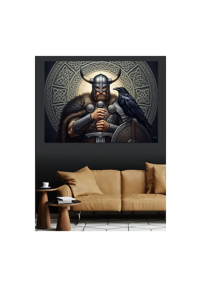 Baltalı Ve Kasklı Güçlü Viking Yağlı Boya Dokulu Kanvas Tablo Canvas Tablosu
