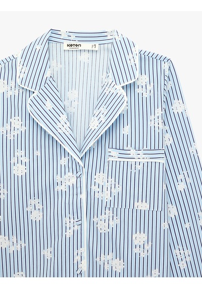 Koton Pamuklu Cep Detaylı Uzun Kollu Çiçek Desenli Çizgili Pijama Üstü Mavi Çizgili 6slk50027mw Koton Pamuklu Cep Detaylı Uzun Kollu Çiçek Desenli Çizgili Pijama Üstü Mavi Çizgili 6slk50027mw