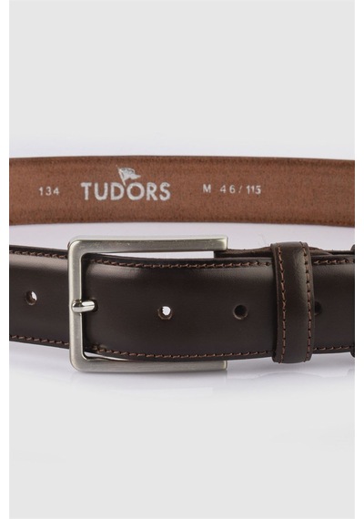 Tudors Erkek %100 Hakiki Deri 3,5 Cm Klasik Kahverengi Kemer-24422 Kahverengi