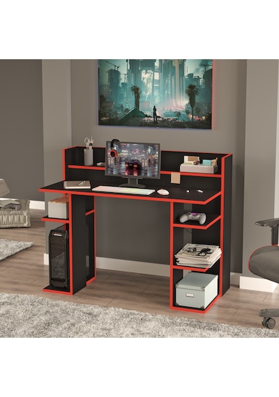 Robin Home Titan Oyuncu Masası Gaming Çalışma Masası Siyah-kırmız Siyah